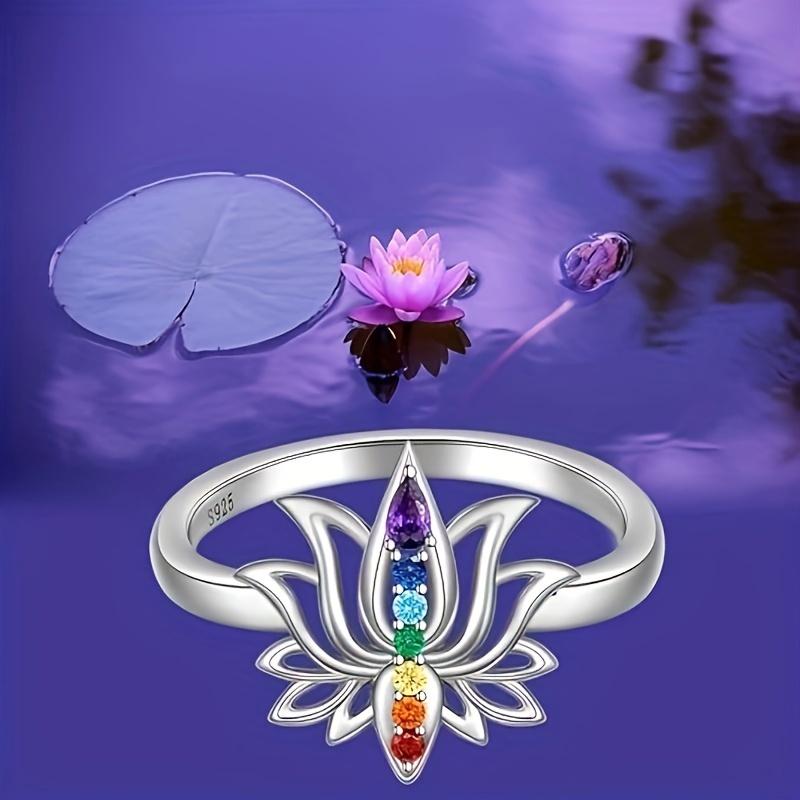 Prsteny z ryzího stříbra 925 s lotosovým květem v boho stylu pro jógu, barevné prsteny se 7 čakrami pro ženy, léčivé duhové krystaly, amulet, šperky, dárky
