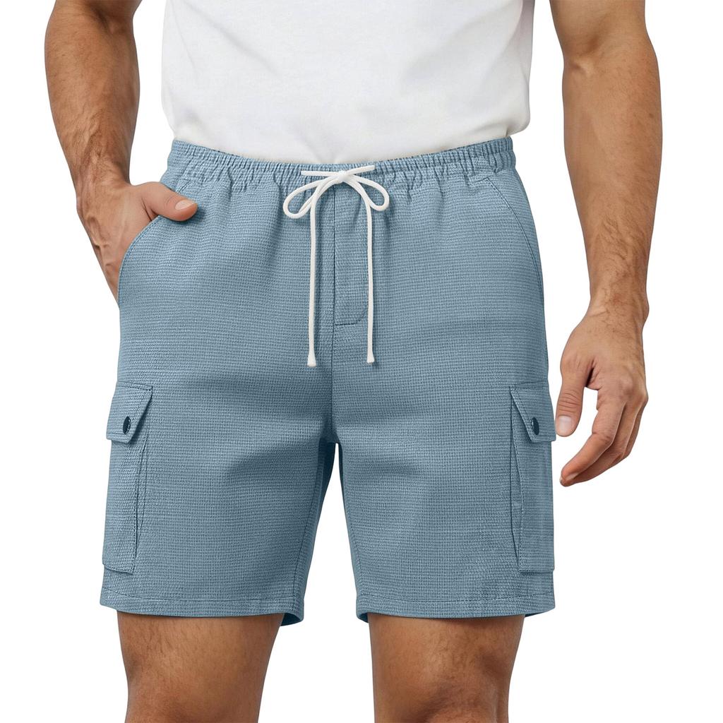 Men's Multi Pocket Cargo Shorts Lightweight Breathable Summer Beach Casual Shorts with Elastic Waistband and Drawstring for Outdoor Activities