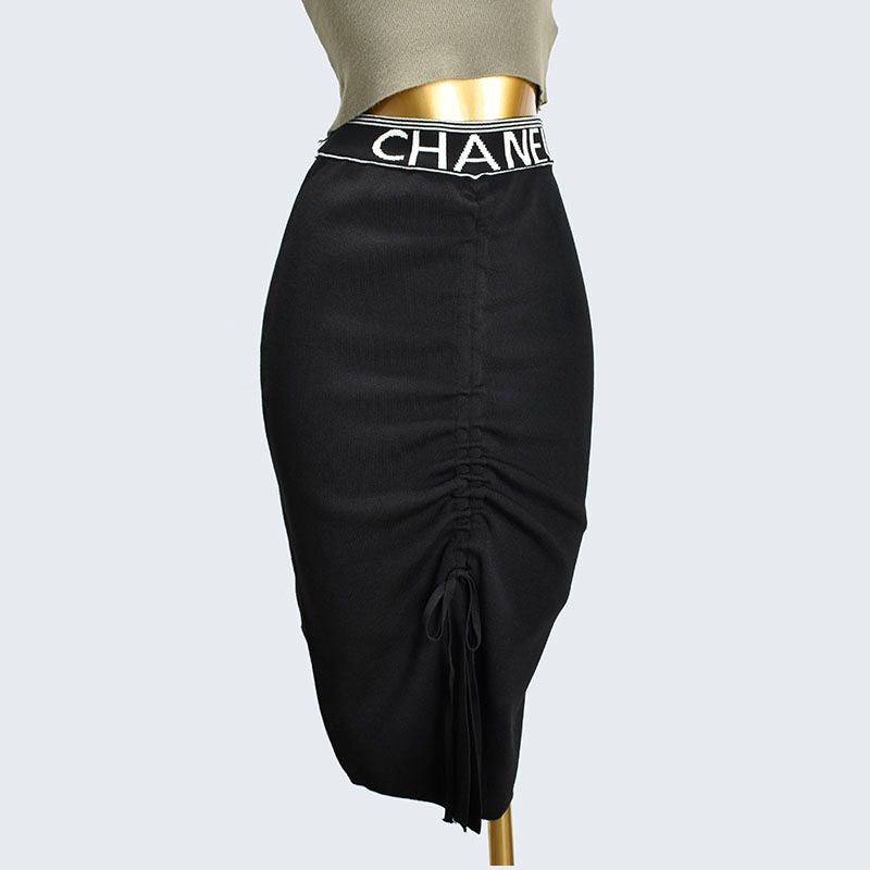 

Fashion Stylish All-Matching Slim Fit Slimming Drawstring Ruffle Spring and Summer Elastic Waist Split Sexy High Waist Sheath Skirt Black All yards