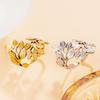 18K Gold-Plated Open Leaf Stainless Steel Ring - European & American Casual Fashion Style