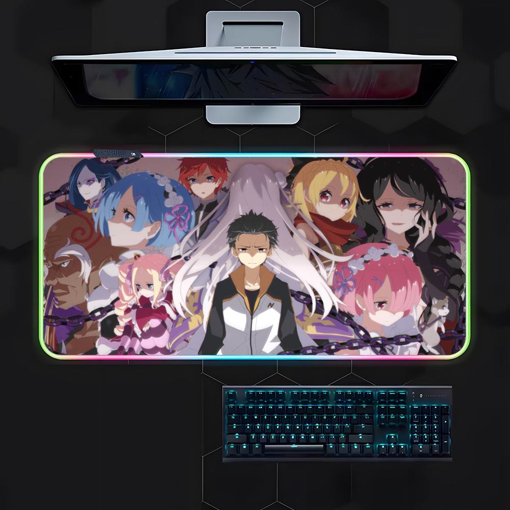 Amine Cartoon R-ReZero Mouse Pad Gamer Luminescence Led Mouse Pad Gaming Table Rgb Deskmat Keyboard Pc Mousepad