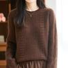 Women's 100% Pure Wool Round Neck Cable Knit Sweater - Thickened, Rolled Edge, Loose Fit for Autumn & Winter