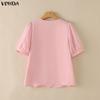 VONDA Women Short Sleeve Front Lace Crochet Casual Ruffled Blouse Shirts Tops