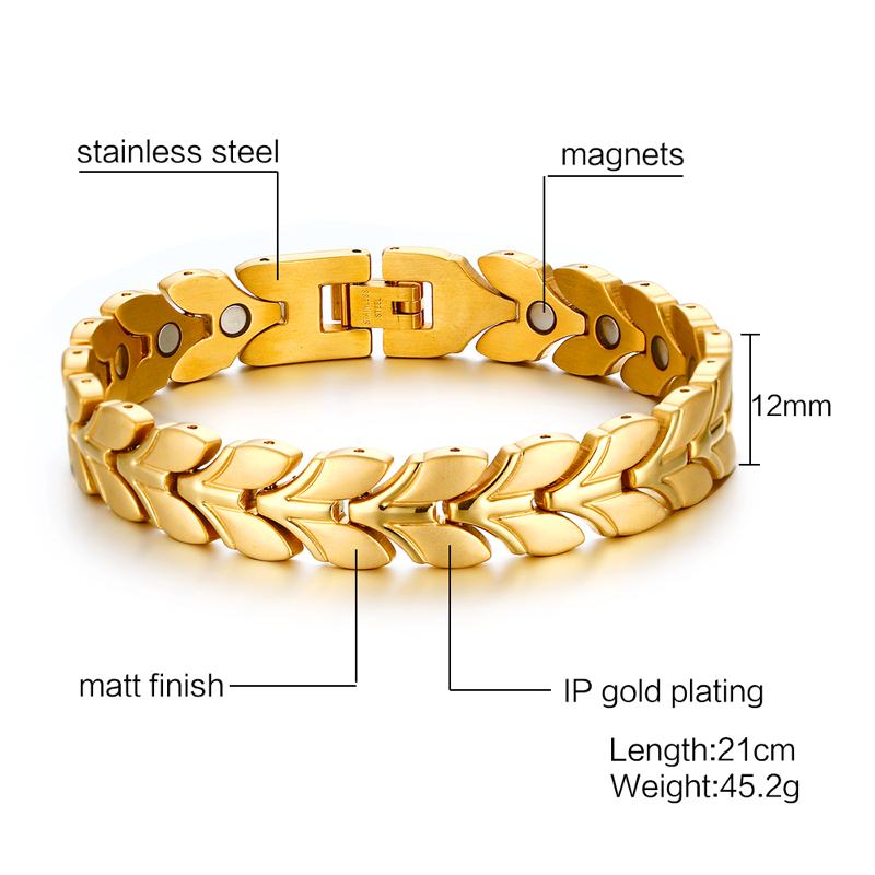 Bracelet Magnétique Doré Vinterly pour Homme Bracelet à Maillons Chaîne de Blé en Acier Inoxydable Bracelets Énergie Santé Charme pour Hommes Femmes