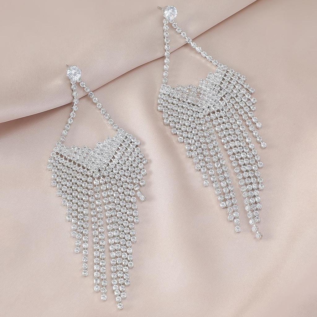 Rhinestone Tassel Earrings: Sparkling, Long, Versatile, and Chic Claw Chain Design