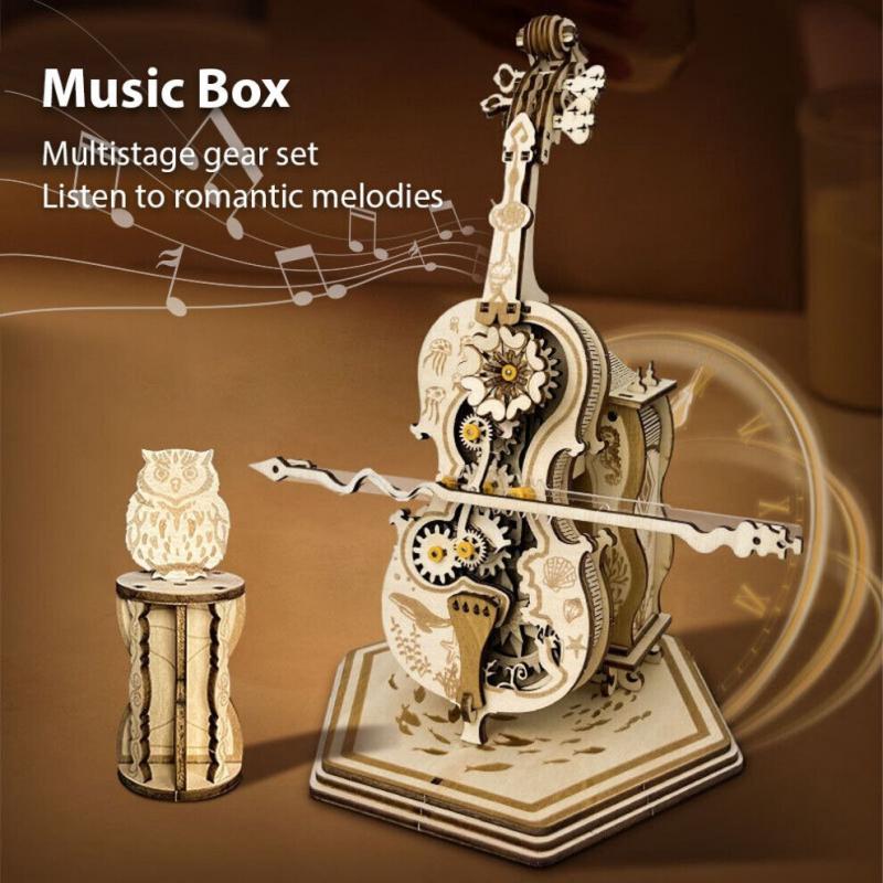 Dřevěná stavebnice hracího strojku pro dospělé – 3D DIY puzzle, kreativní dekorace