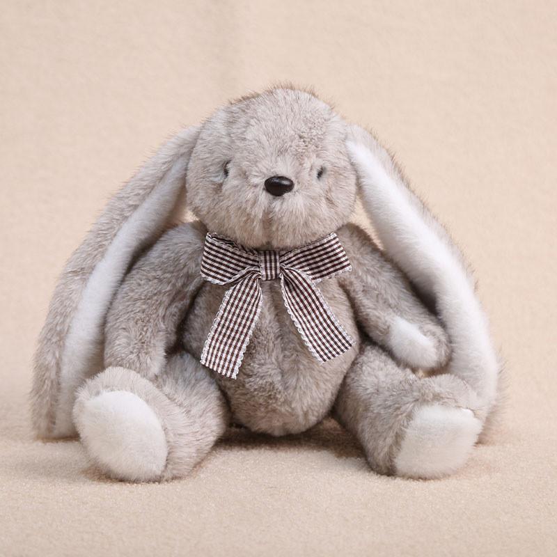Cute Sitting Rabbit Plush Toy With Bow Tie For Kids And Girls Gift 23cm серый