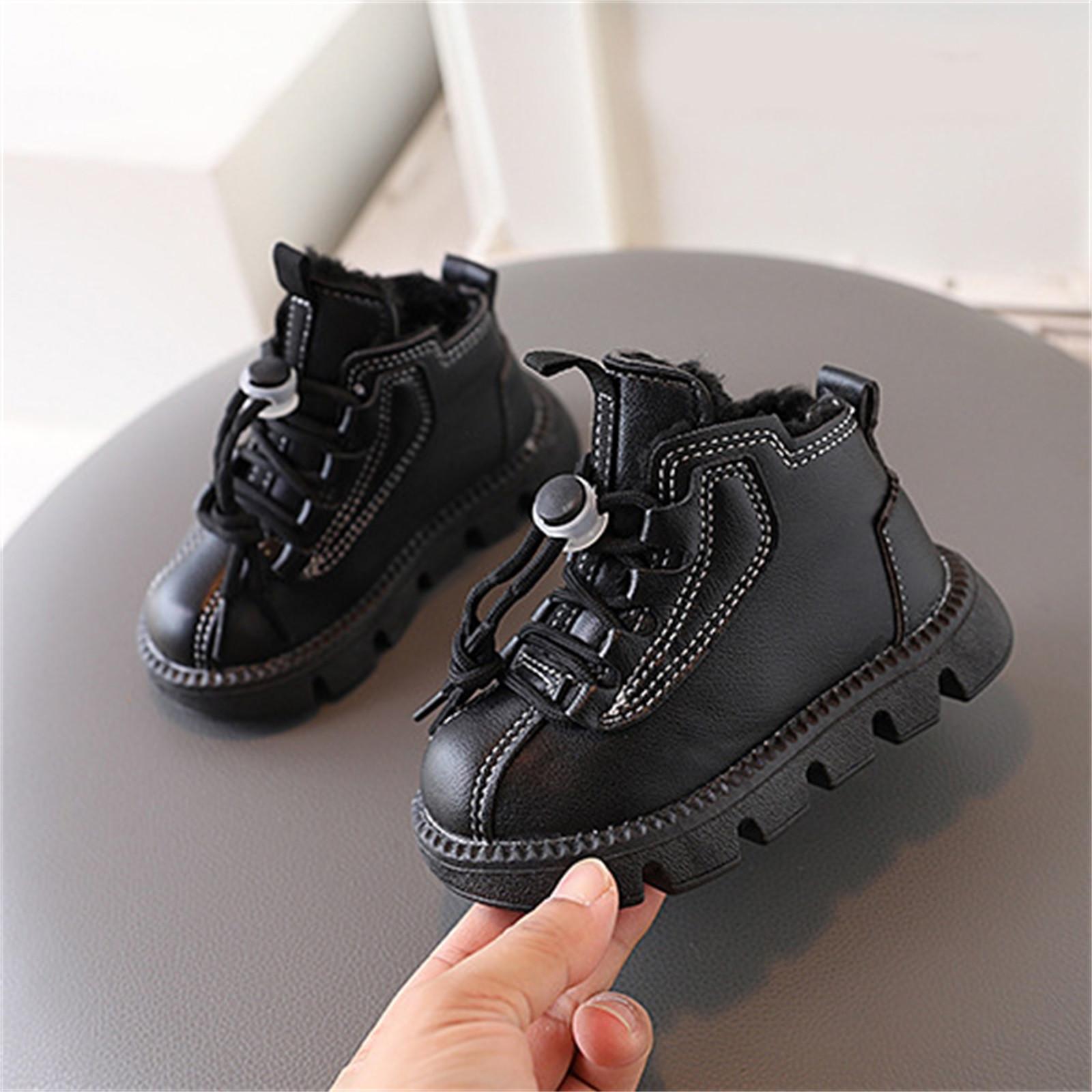 

Детские ботинки для мальчиков и девочек, зимние детские туфли для малышей, короткие ретро-ботинки 23 чёрный