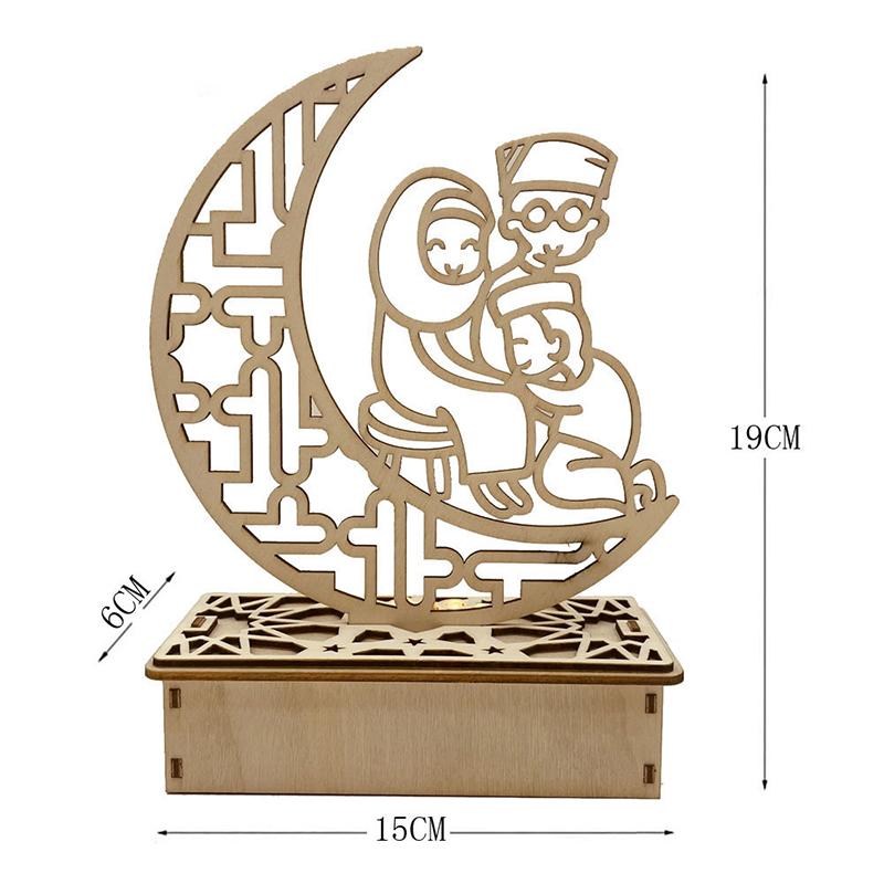 Hölzerne Eid-Dekoration Nachtlicht Ramadan Desktop-Ornament DIY LED-Lampe Handwerk Islamisch Muslimische Heimparty Dekoration Geschenke