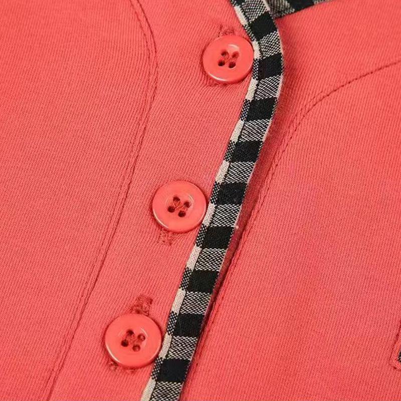 Spring Autumn V-neck Pure Cotton Patchwork Oversized T-shirt Ladies Lose Casual All-match Pullover Tops Women Comfortable Tees