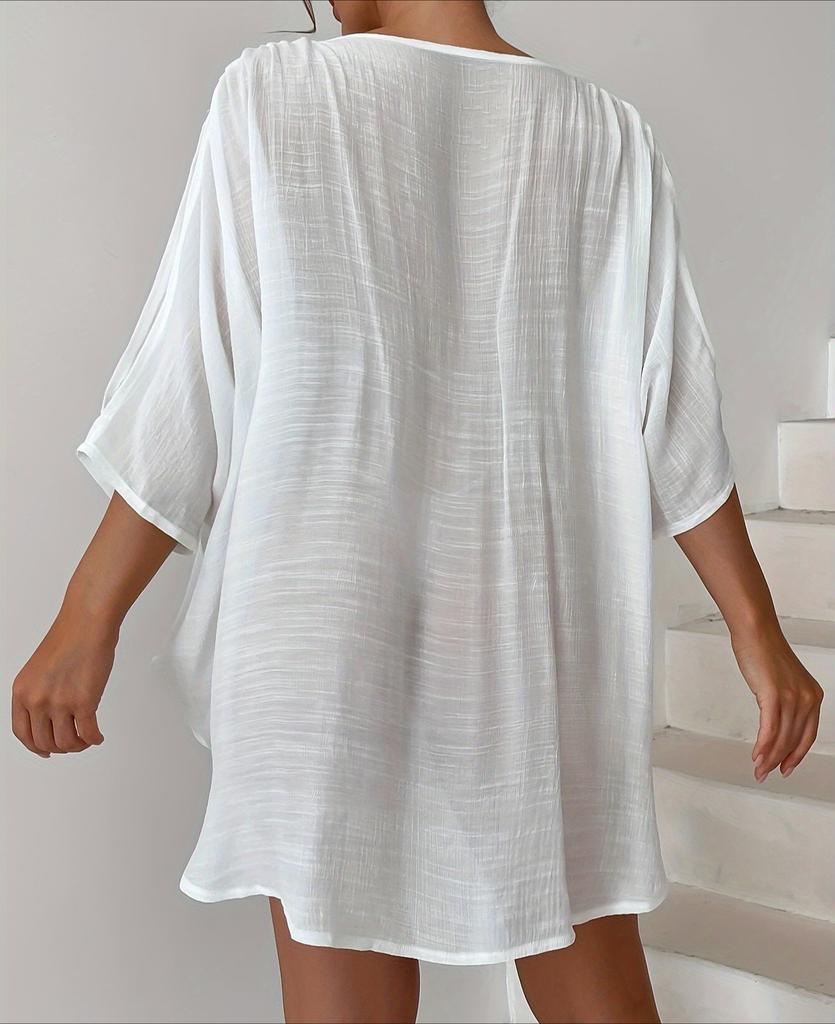 Women Summer Loose Casual Beach Cover-up Irregular Swimsuit Holiday Sun Protection Shirt Cover Up Swimwear