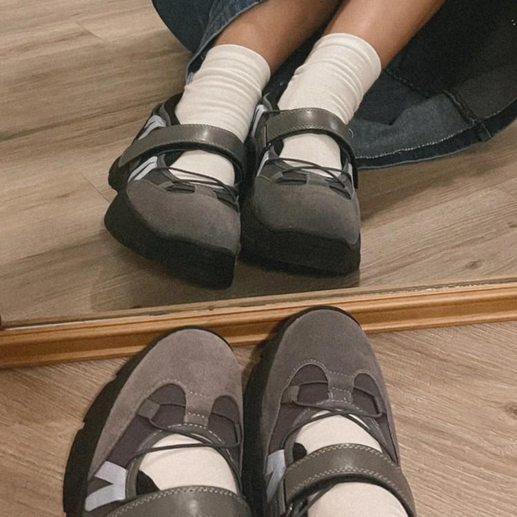 Cowhide version~ retro niche functional style Mary Jane shoes women's genuine leather inner height increase platform ballet sneakers women