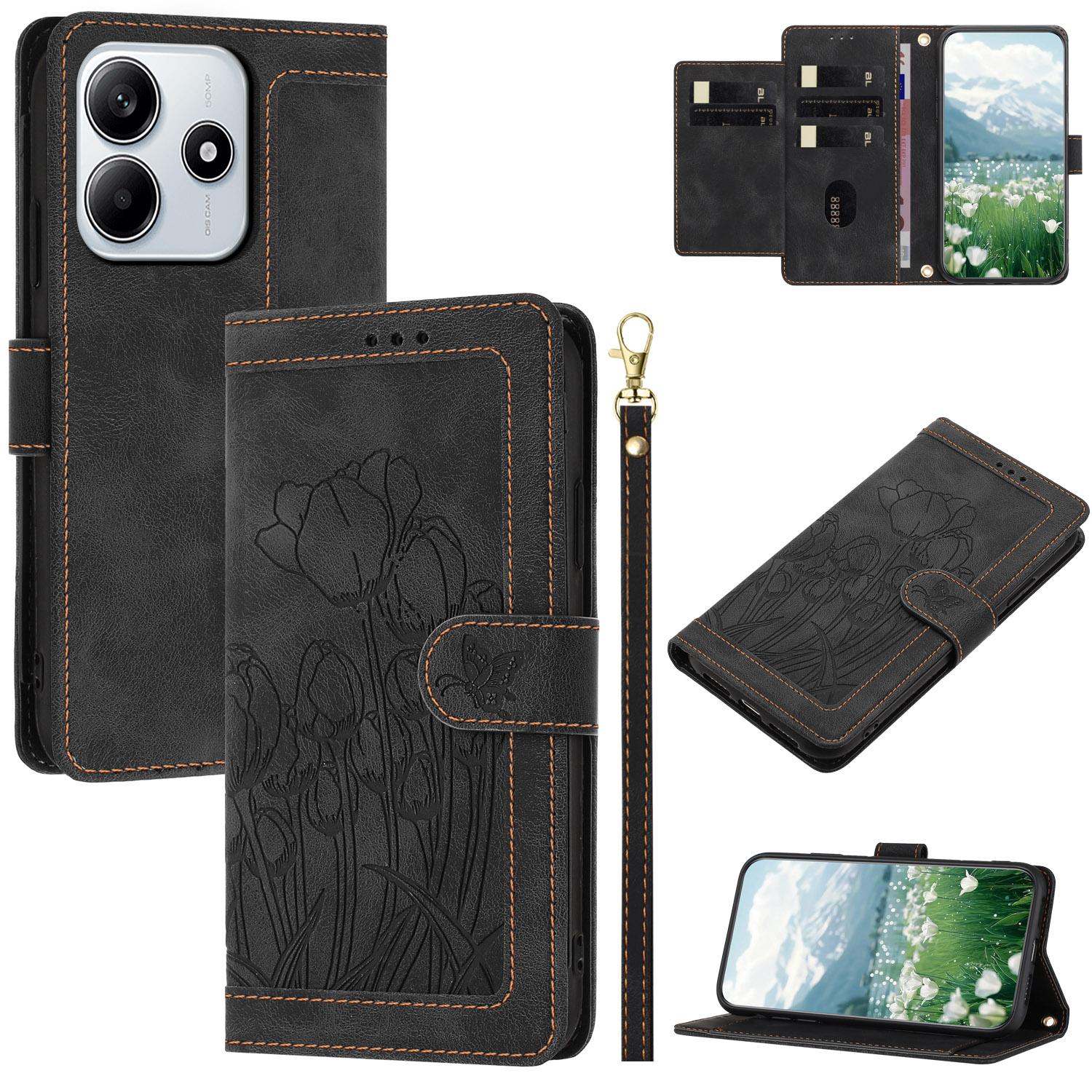 For Xiaomi Redmi Note 14 5G Tulip Leather Case Phone Cover with 5 Card Slots Wallet F