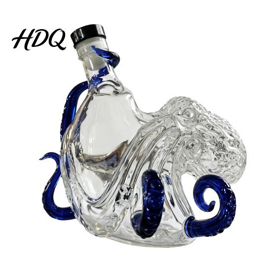 Crystal Clear Whiskey Bottle Octopus Shaped Decanter 3D Blown Glass Wine with очистить синий