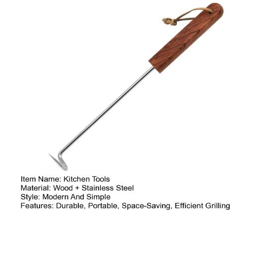 Yousheng BBQ Steak Grill Hook Meat Turner Wooden Handle Stainless Steel Food Flipper for Grilling Vegetables Portable Kitchen Tool