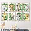Lion Giraffe Elephant Zebra Tiger Leaves Wall Art Canvas PaintingNordic  Animal Posters And Prints Wall Pictures Baby Room Decor