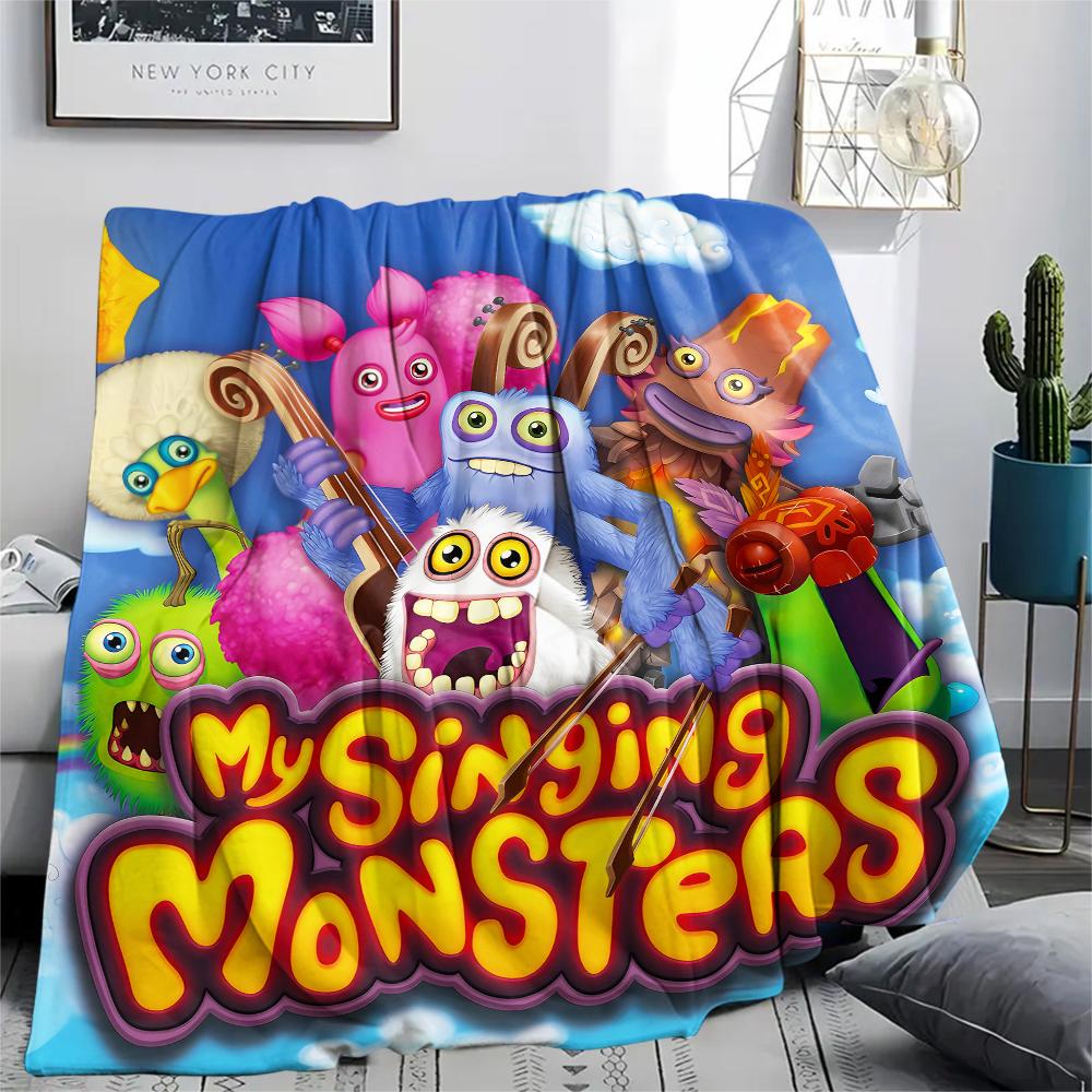 1PC My Singing Monsters Print Flannel Blanket, High quality All Seasons, Home Decor, Warmth and Comfort, Perfect for Christmas Gifts