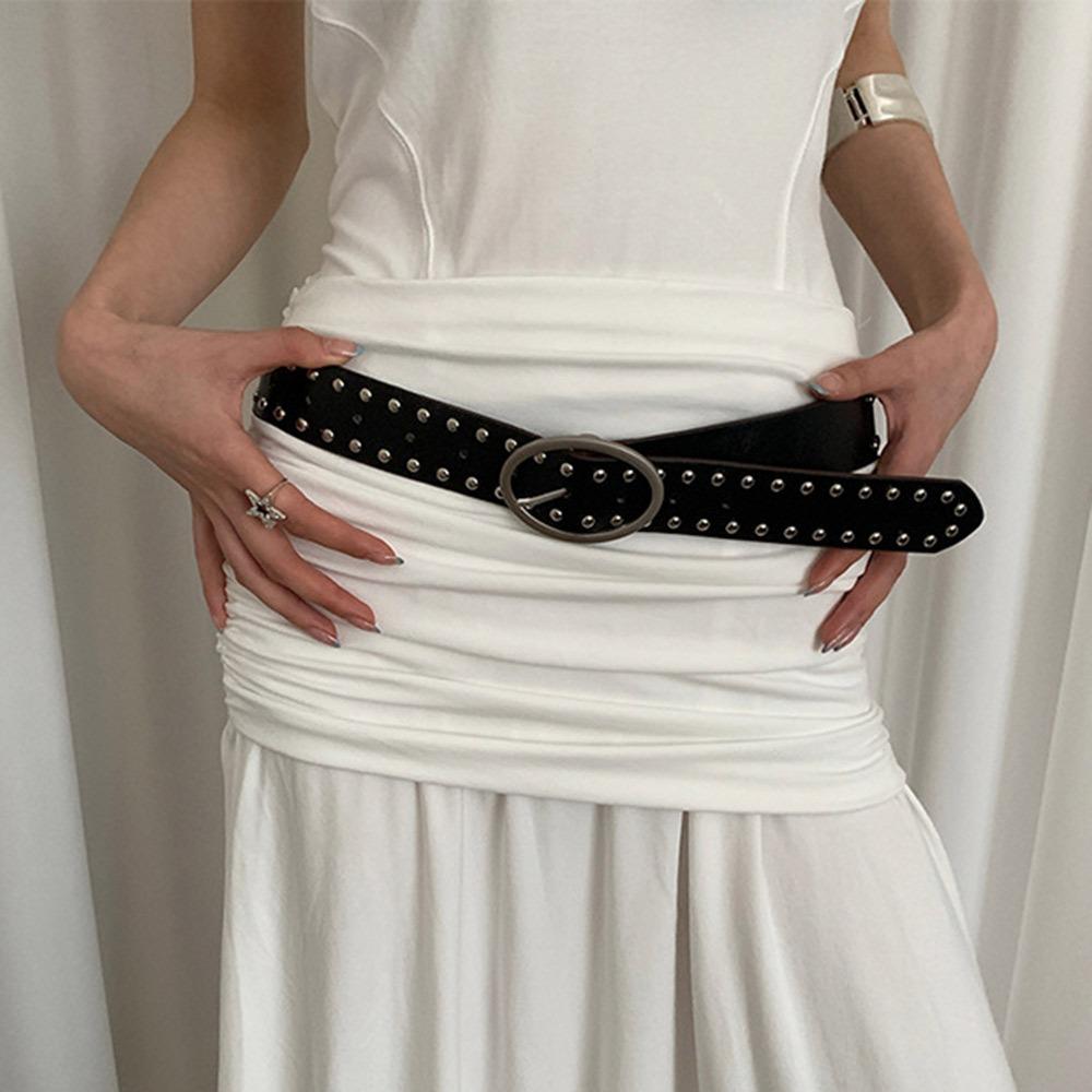 Alloy Buckle Y2K Belt Pu Leather Skinny Waist Straps Retro Bohemian Rivet Belt  Women
