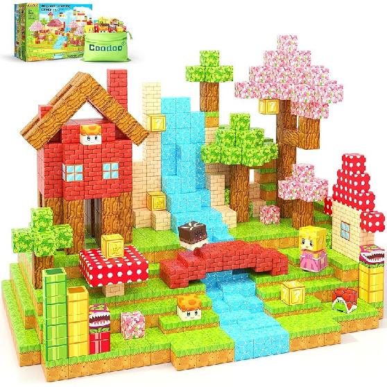 Магнитные кубики Coodoo - Набор для строительства мира Mine Magnet World, рельсы для поезда Mine Train Track, магнитные строительные блоки, игрушки для малышей, STEM, сенсорные, для улицы, от 3 лет Bulid Teleport Pipes Set