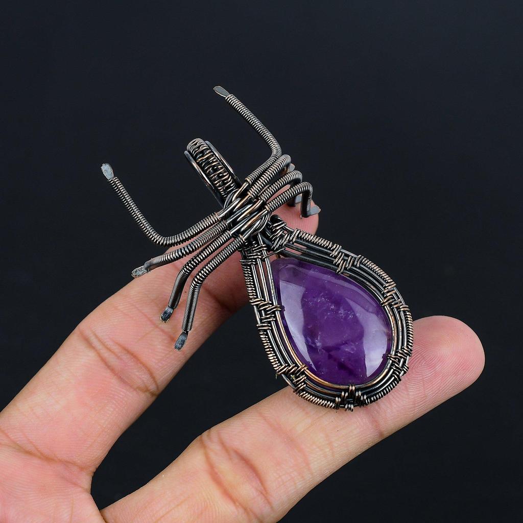 Amethyst Jewelry, 999 Copper Wire Wrapped Gemstone Pendant, Handmade Pendant, For Memorial Day