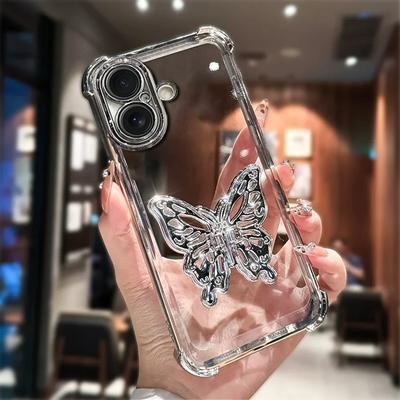 Transparent Butterfly Holder Anti Drop Cover For Samsung Galaxy S25 S24 S23 S21 S20 FE S22 Plus Shockproof Protection Phone Case