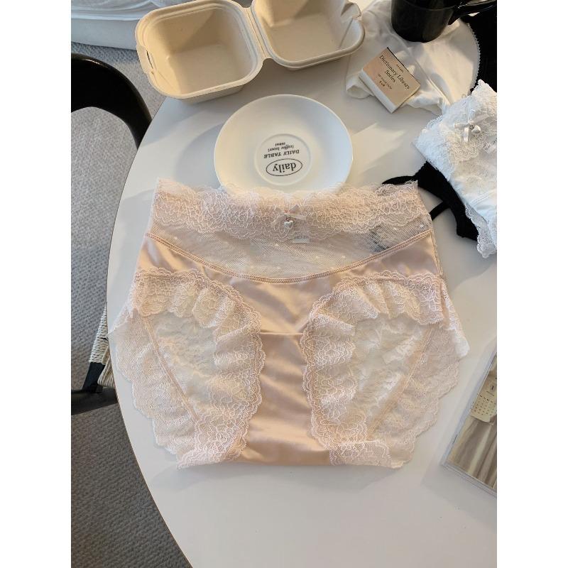 Female Summer Sexy Lace Pure To Light Luxury Satin Pure Cotton Crotch Waist Triangle Briefs