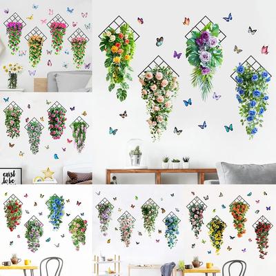 Pegatina de Pared de Flores y Mariposas Diseño 3D Hermosas Calcomanías Pegatina Decorativa de Pared Recibidor
