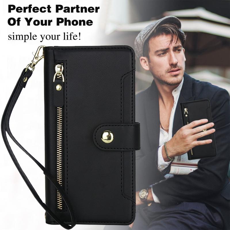 Crossbody Lanyard Leather Zip Wallet Multi Card Phone Case for Samsung Galaxy S25 Edge S24 Ultra S23 Plus S22 S21 FE Flip Cover