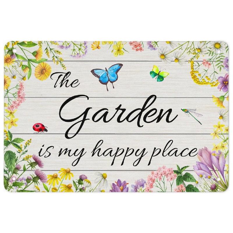 Garden Tin Signs Outdoor Decor, Flowers Garden Metal Plaque for Women Mom Grandma, Potting Shed, Housewarming Gifts for Family