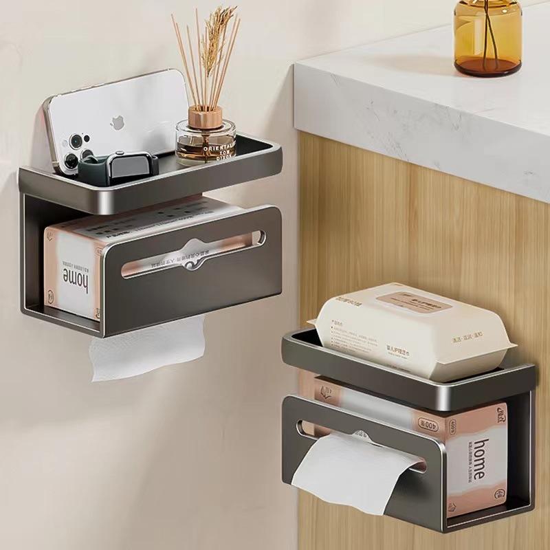 Bathroom Tissue Box Roll Paper Holder Double Layer Wall-Mounted Phone Holder Tissue Dispenser Living Room Tissue Holder