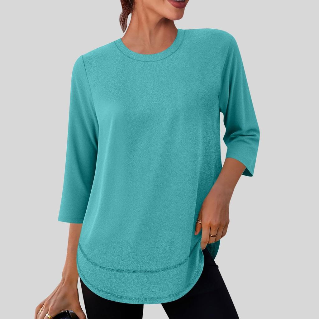 Women's Fashionable Casual Neck Colour Three-Quarter Sleeve T-Shirt Top