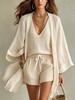 European/American Spring-Fall Three-Piece Set: Loose 9-Sleeve Cardigan, Sleeveless Vest, and Long Pants.