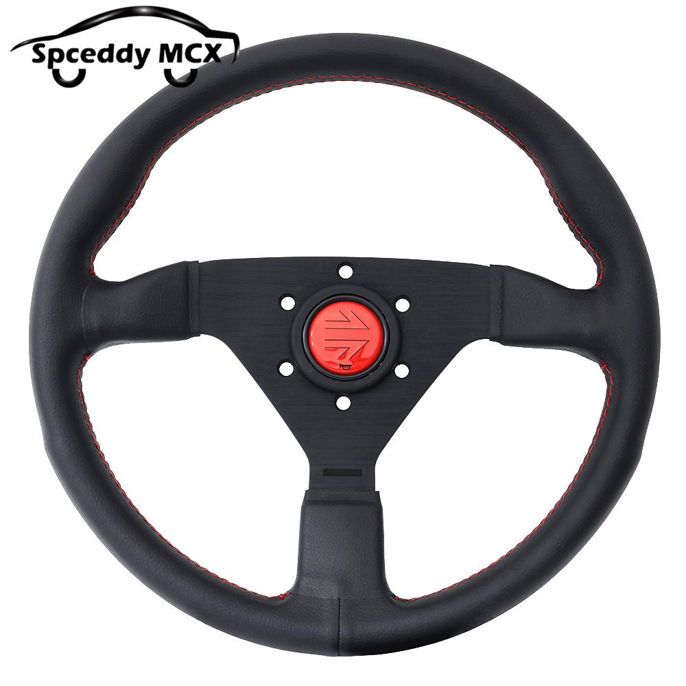Drift Racing V2 Steering Wheel 12.5inch/13inch 320mm JDM Black Real Leather Steering Wheels Red Line Flat Style Red Line