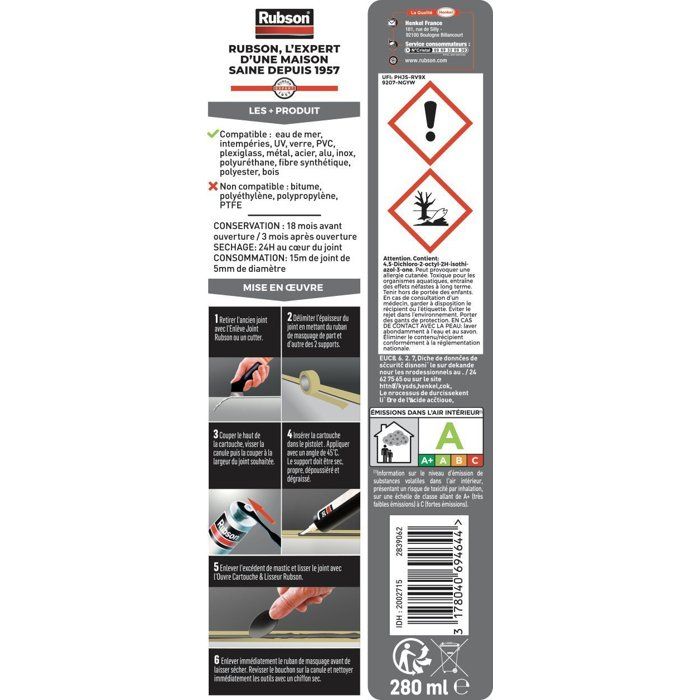 Mastic - RUBSON - Special Materials Auto-Bateaux - Noir - Cartouche de 280ml