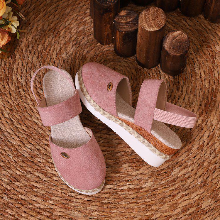 

2024 Summer Plus Size Closed Toe Wedge Sandals with Wide Straps - Versatile Women s Shoes 41 рожевий