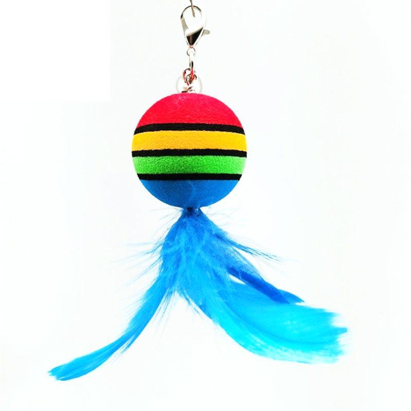 Funny Pet Cat Teaser Stick Colorful Stripes Feathers Ball Replacement Head Accessories With Bell