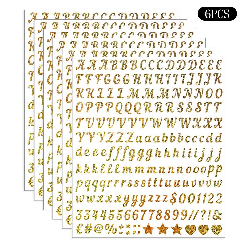 6 Sheets Craft Letter Stickers, 1080 PCS Glitter Script Alphabet A-Z Vinyl Self Adhesive For Gift Wrapping, Party Cards, Wedding