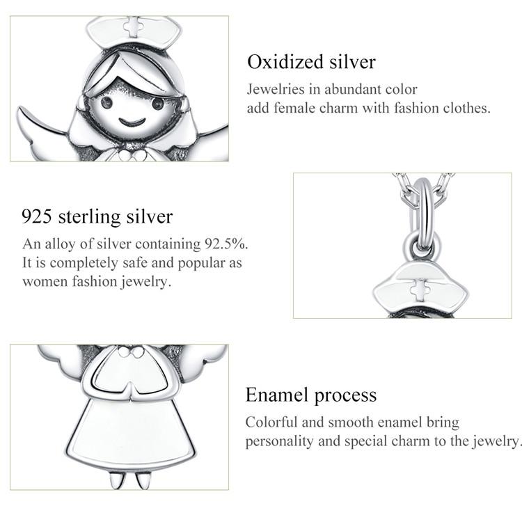 Bamoer authentische Schutzengel-Kette aus 925er-Sterlingsilber, weißer Emaille-Schmuck, bestes Geschenk für die Familie