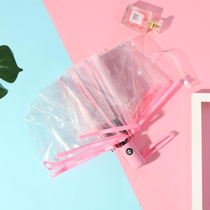 Automatic Folding Umbrella - Compact 3-Fold Clear PVC Canopy with Colorful Handle