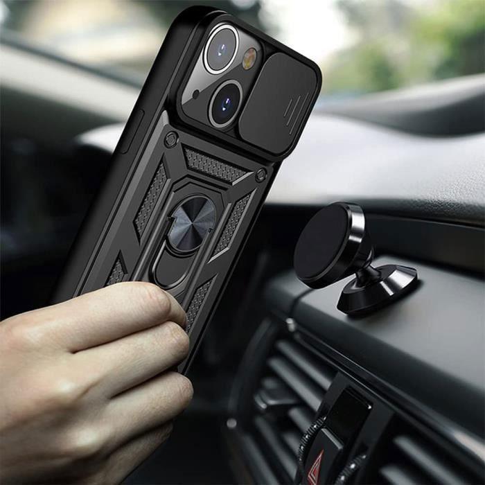 Coque pour iPhone 13 - Noir - Rigide - Antichoc - Support Anneau - 2 Verres Trempés
