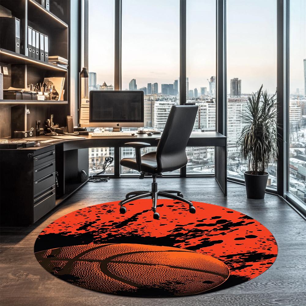basketball Printed Round Rug Carpet Chair Rug Area Rug Entryway Doormats,for Office Chair Living Room Bedroom Kitchen Room.
