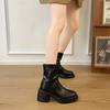Retro style round head thick heel short boots women's 2025 new thick-soled heightening Martin boots thick heel thin boots rear zipper