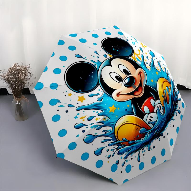 Mickey Mouse, Water Splash Themed Automatic Opening and Closing Umbrella, Brightly Colored 8-rib Portable Umbrella, Suitable for Men and Women, A Perf