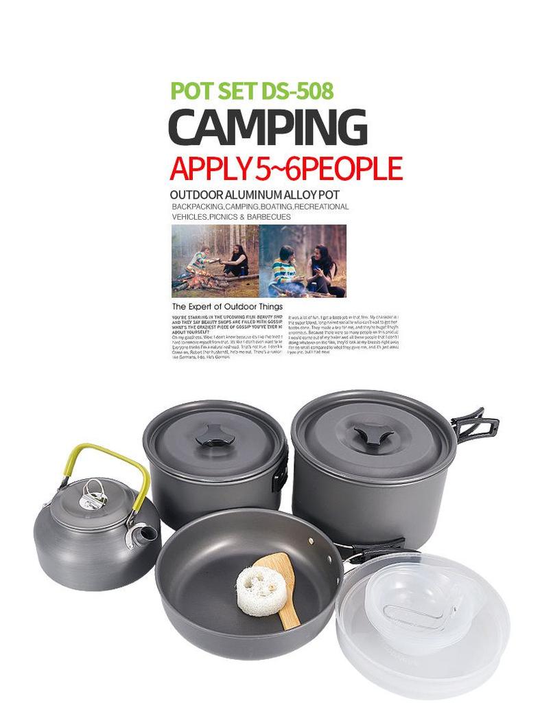 Non-Stick Portable Cookware Set with Teapot for 5-6 People - DS-508 Camping & Picnic Set