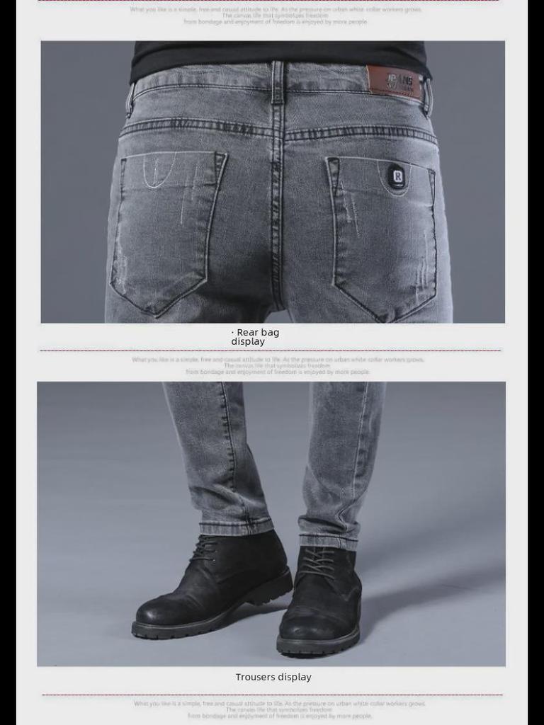 Jeans Masculino da Moda Estilo Coreano Elástico Ajuste Slim Skinny