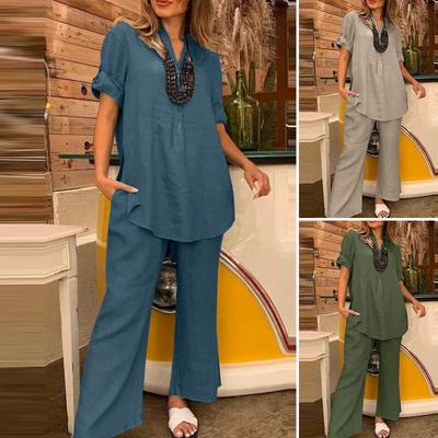 Women Short Sleeve Blouse and Pants Casual Two Piece Sets