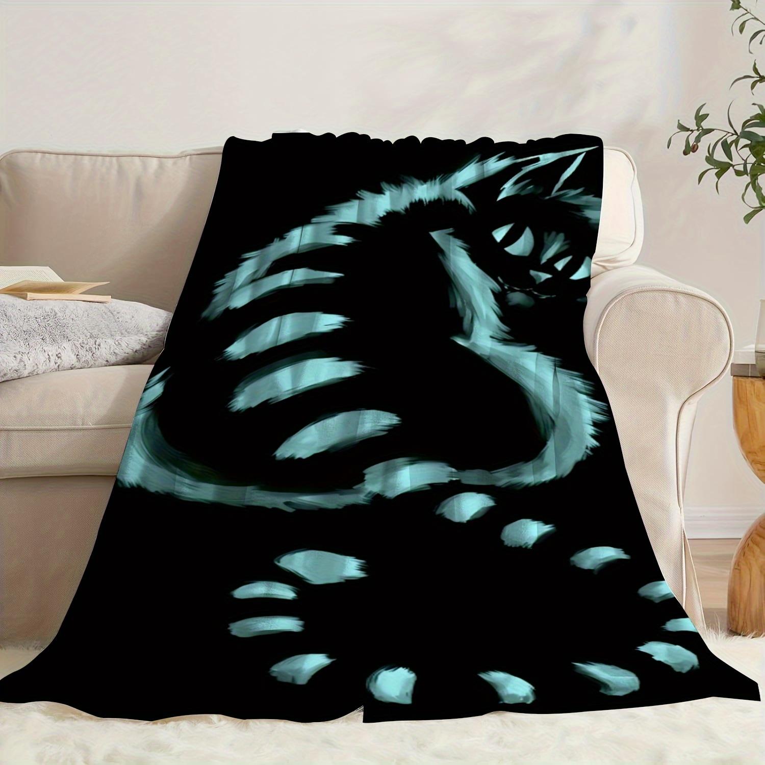 

Black and blue cat paw patterns Flannel printed blanket suitable for all seasons suitable for living room office sofa and travel 75x100cm