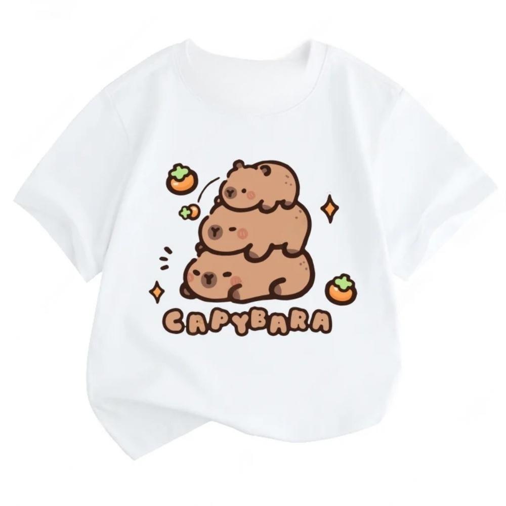 Capybara Girls' T-Shirt Summer Cute Graphic T Shirts O-Neck Girls Short Sleeve Clothing Fashion Casual Tops Children's Clothing