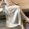 Women Fishtail Skirt High-Waisted Satin-Like Breathable Maxi Skirt Solid Color Office Skirt Work Leisure Daily Wear