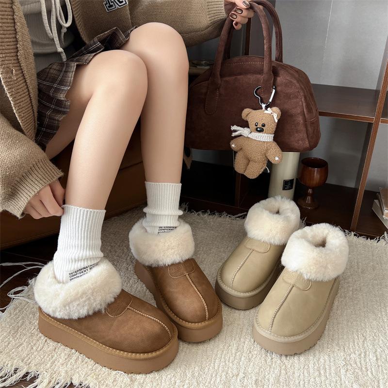 Snow Boots Women's 2025 New Winter Velvet Thickened Warm Platform Fashion Short Tube New One-pedal Cotton Shoes